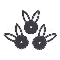 Cuentas de tela de conejito de cuero de pu, cabeza de conejo, negro, 48x34x1.5mm, agujero: 1.5 mm