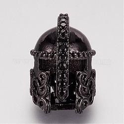 Perles de zircone cubique micro pave en Laiton, charmes de casque de gladiateur, gunmetal, 15x10x12mm, Trou: 1mm