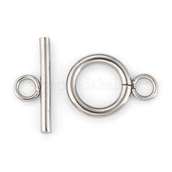 304 Edelstahl-Toggle-Haken, Edelstahl Farbe, Ring: 16.5x12x2 mm, Bohrung: 3 mm, Bar: 18x7x2 mm, Bohrung: 3 mm