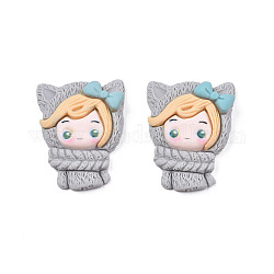 Opaque Resin Cabochons, Girl with Cat Hat, Light Grey, 30x23x7mm
