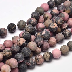Rhodonite naturel dépoli brins de perles rondes, 10mm, Trou: 1mm, Environ 37 pcs/chapelet, 15 pouce