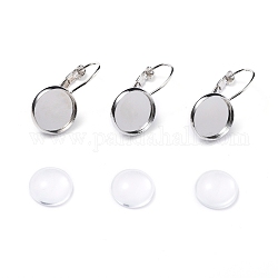 DIY Earring Making, with Brass Leverback Earring Findings and Transparent Oval Glass Cabochons, Platinum, Cabochons: 11.5~12x4mm, 1pc/set, Earring Findings: 25~27x13~14mm, Tray: 12mm, Pin: 0.5mm, 1pc/set