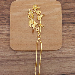 花と鳥の合金ヘアスティック  長持ちメッキ  女性のためのヘアアクセサリー  ゴールドカラー  164x33mm