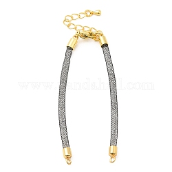Brass Mesh Chain Link Bracelet Making, with Rhinestone & Lobster Claw Clasp, Fits for Connector Charms, Gray, 4-5/8~6-5/8 inch(16.6~16.9cm), Hole: 2mm