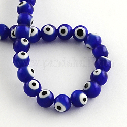 Perles rondes vernissées de mauvais œil manuelles, bleu, 6mm, Trou: 1mm, Environ 64 pcs/chapelet, 14.1 pouce