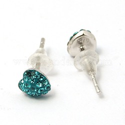 Sterling Silver Austrian Crystal Rhinestone Ear Studs, Heart, 229_Blue Zircon, 5x5x2mm, Pin: 0.8mm