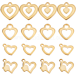 Beebeecraft 48Pcs 4 Style 201 Stainless Steel Charms, Hollow, Heart, Real 24K Gold Plated, 8.5~13x7.5~13x0.9~1mm, Hole: 1.2~2.4mm, 12pcs/style