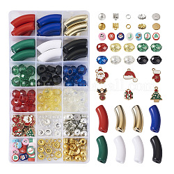 Beadthoven DIY Christmas Jewelry Making Finding Kits, Including Acrylic Tube Beads, Christmas Glove & Tree & Reindeer Alloy Enamel Pendants & Tube Bails & Beads, Mixed Color, 230Pcs/box