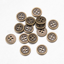 Легированные Пуговицы, 4-луночное, плоско-круглые, тибетский стиль , античная бронза, 15x1.5 мм, отверстие : 1 мм