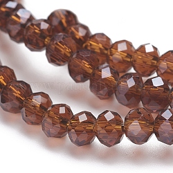 Glass Beads Strands, Pearl Luster Plated, Crystal Suncatcher, Faceted Rondelle, Dark Goldenrod, 4x3mm, Hole: 1mm, about 140~145pcs/strand, 18.9 inch