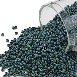 Cuentas de semillas redondas toho, Abalorios de la semilla japonés, (706) iris verde azulado de color mate, 15/0, 1.5mm, agujero: 0.7 mm, acerca 3000pcs / botella, 10 g / botella