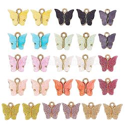 DIY Jewelry Making Kits, 26pcs 13 Style Vintage Alloy Pendants with Glitter Powder, with Resin & Acrylic, Butterfly, Mixed Color, 13~14x12~15x3.5mm, Hole: 1.5~2mm, 2pcs/style