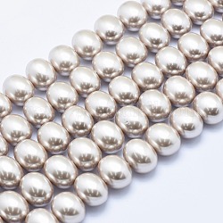 Galvanisieren Sie Muschelperlen-Perlenstränge, Oval, beige, 13x16x12 mm, Bohrung: 1 mm, ca. 31 Stk. / Strang, 15.7 Zoll (40 cm)