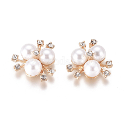 Cabochons en alliage, avec strass en cristal et perle d'imitation acrylique, fleur, or clair, blanc, 19~20x21~22x10mm