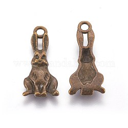 Metal Alloy Bunny Pendants, Lead Free, Nickel Free and Cadmium Free, Antique Bronze, Rabbit, 23.5x10.3x2.8mm, Hole: 2mm