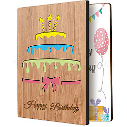 Carte de voeux en bambou et enveloppe en papier avec nœud papillon, rectangle avec motif creux, motif de gâteau, 150~173x110~124x7mm, 2 pièces / kit