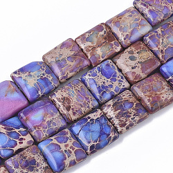 Natural Imperial Jasper Beads Strands, Dyed, Flat Slice Square Beads, 14x14x5.5mm, Hole: 1mm, about 28~29pcs/strand, 15.35 inch(39cm)