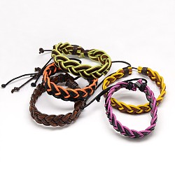Модный мужской повседневный стиль плетеный вощеный шнур и кожаные браслеты, разноцветные, 58 мм