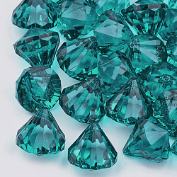 Pendentifs en acrylique transparent , facette, diamant, sarcelle, 37x32mm, Trou: 2.2mm, environ 34 pcs/500 g