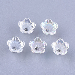 Transparentes bouchons acrylique de perles, perles de fleur de trompette, couleur ab , 5 pétales, fleur, clair, 10x14x13.5mm, Trou: 1.6mm