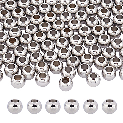 Dicosmétique 304 perles européennes en acier inoxydable, Perles avec un grand trou   , rondelle, couleur inoxydable, 8x6mm, Trou: 4mm, 100 pcs / boîte