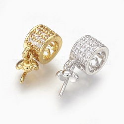 Laiton micro pavé zircone cubique peg bails pendentifs, pour la moitié de perles percées, clair, couleur mixte, 17mm, Trou: 5mm