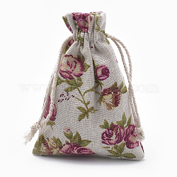 Bolsas de embalaje de poliéster (algodón poliéster) Bolsas con cordón, con flor impresa, encaje antiguo, 14x10 cm