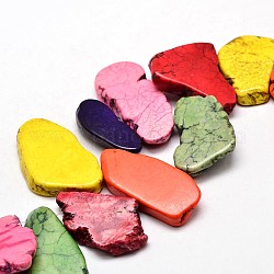 Fili di perline di magnesite naturale tinti, pepite, colore misto, 18~24x28~36x5~6mm, Foro: 0.8 mm