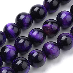 Natural Tiger Eye Beads Strands, Dyed, Round, Indigo, 10mm, Hole: 1mm, about 37~40pcs/strand, 14.9~15.1 inch(38~38.5cm)