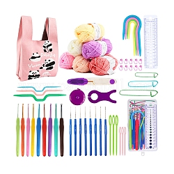 Kits de crochet avec jeu de fils pour débutants adultes enfants, Accessoires pour outils à tricoter avec sac de transport à motif panda, kit de démarrage au crochet, rose, emballage: 35x20x9cm