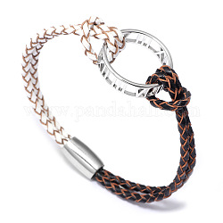 Alliage anneau liens bracelets, avec cordon en cuir et fermoirs magnétiques en alliage, platine, noir, 7-1/2 pouce (19 cm)