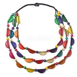 Catene di perline semicircolari di cocco naturale tinto collane a 3 strato, gioielli bohémien per le donne, colorato, 23.62 pollice (60 cm)