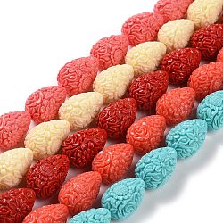 Fili di perle di gemme di fiori intagliate a forma di goccia di corallo sintetico colorato, colore misto, 21x14x14mm, Foro: 1 mm, circa 16pcs/filo, 13 pollice