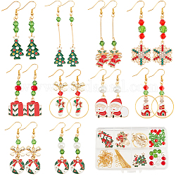 SUNNYCLUE Christmas Theme DIY Earring Making Kit, Including Glass Pearl & Bicone Beads, Brass Earring Hooks, Wreath & House & Santa Claus Alloy Enamel Links & Pendants, Mixed Color, 130Pcs/box