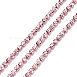 Electrophoresis Brass Rhinestone Strass Chains, with Plastic Spools, Rhinestone Cup Chains, Pink, 2~2.1mm, 4.92 Feet(1.5m)/Bag