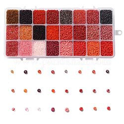 Red Series 600G 24 Colors Glass Seed Beads, Round, Mixed Color, 12/0, 1.5~2.5x1.5~2mm, Hole: 0.5~1mm, 25g/color