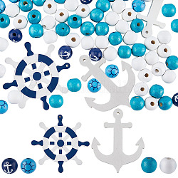 Sunnyclue kit fai da te per la creazione di gioielli a tema oceano, tra cui ancora in legno naturale e timone grandi ciondoli e perline rotonde, colore misto, 155pcs/scatola
