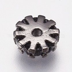 Brass Micro Pave Cubic Zirconia Beads, Gear, Black, Gunmetal, 6.5x2.5mm, Hole: 1mm