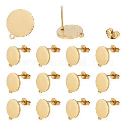 DICOSMETIC 10Pairs 304 Stainless Steel Stud Earring Findings, with Horizontal Loops, Flat Round, Golden, 14x12mm, Hole: 1mm, Pin: 0.7mm