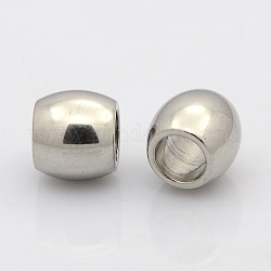 Barile 304 perline europei in acciaio inox, perline con foro grande, colore acciaio inossidabile, 10x10mm, Foro: 5 mm