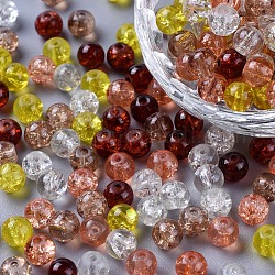 Perlas de vidrio craquelado pintado, mezcla de caramelo, redondo, color mezclado, 6~6.5x5.5~6mm, agujero: 1 mm, aproximamente 200 unidades / bolsa