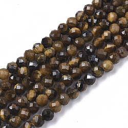 Chapelets de perles d'œil de tigre naturel, facette, ronde, 3mm, Trou: 0.7mm, Environ 137 pcs/chapelet, 15.55 pouce (39.5 cm)