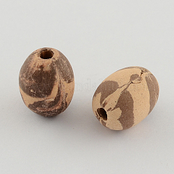 Handmade China Clay Beads Antique Porcelain Beads, Ceramic Oval Beads for Beaded Jewelry Making, Camel, 18x14mm, Hole: 3mm