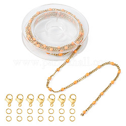 Kit de fabrication de collier de bracelet de chaîne de bricolage, y compris des chaînes gourmettes, des anneaux ouverts et des fermoirs dorés en acier inoxydable émaillé, firebrick, chaîne: 304 mm, 2.5x2x0.8m / set