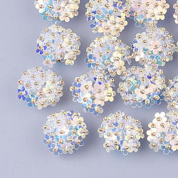 Пайетка пвх кабошоны, кассетные шарики, со стеклянными бусинами и позолоченными перфорированными дисками из латуни, цветок, серый, 20~23x10~11 мм