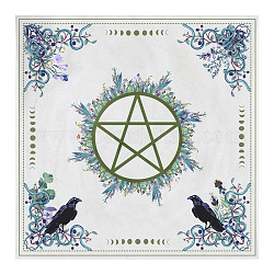 Velvet Altar Mats, Pentagram & Flower Pattern Tablecloth, Tarot Card Cloth, Square, Light Green, 640x640mm