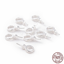 925 Sterling Silver Screw Eye Peg Bails, Ring, For Half-drilled Beads, Silver, 12x6x3mm, Hole: 4mm, Pin: 0.7mm