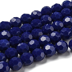 Supporti per perle di vetro opaco, sfaccettato (32 sfaccettatura), tondo, Blue Marine, 8mm, Foro: 1 mm, circa 72pcs/filo, 20.67'' (52.5 cm)