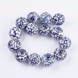Ручной синий и белый шарики фарфора, круглые, светло-синий, 24~27 мм, отверстие : 2.5~3 мм