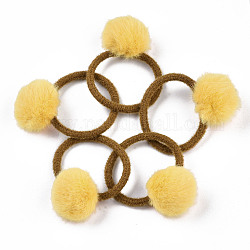 Accessoires de cheveux filles imitation laine, Porte-queue de cheval, élastiques à cheveux, avec boule de fausse fourrure de vison, jaune, 45~48mm